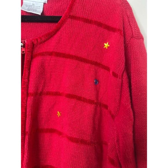 The Quacker Factory Reindeer 2X Red Christmas Cardigan Sweater Full Zip Novelty - Picture 4 of 10